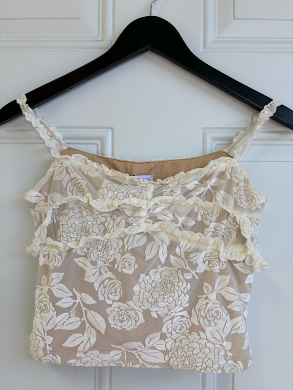 Princess Polly Cream Floral Lace Cami Top